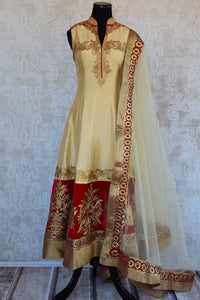 501362, Shop this Indian ethnic silk suit from Pure Elegance online or from our store in Edison near USA. It is perfect for any wedding, reception, sangeet or engagement. Front View.