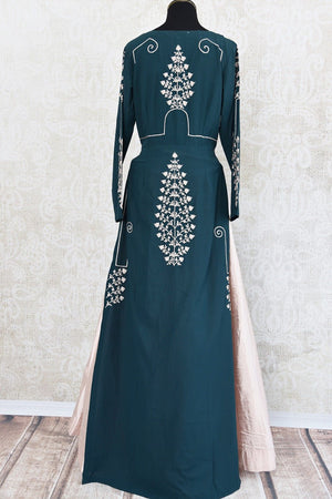 Ready made designer green embroidered Georgette suit and beige silk skirt set available in size 40 available for sale online and in store at Pure Elegance-back of kurta