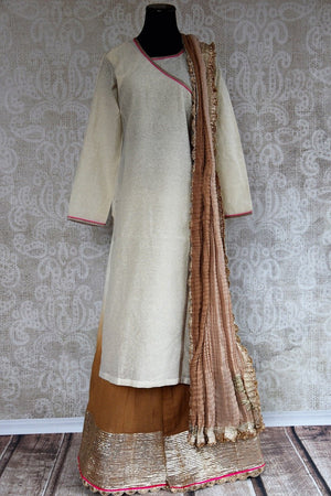 Cream Color Georgette And Crepe Kurti With Bottom