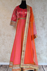 Buy this elegant and eye catching pink banarasi silk floor length indian dress suit with dupatta from pure elegance store. Great for parties and festive occasions-Full View