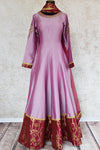 Buy Purple/lavender Anarkali with maroon banarasi border, embroidery on neck line and sleeves . This Indian attire comes with net dupatta-Full view