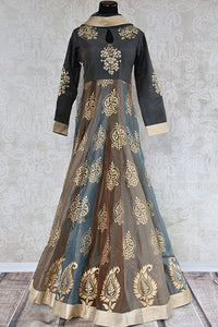 Beautiful gown style chanderi Indian anarkali with embroidery on bodice. Perfect for party and weddings.-Full view