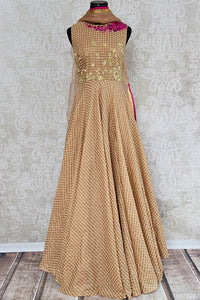 Brown chanderi silk anarkali with thread embroidery on bodice. Perfect elegant and classy dress for parties.-full view
