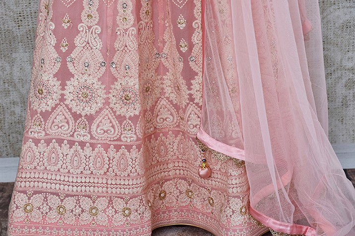 Pink Embroidered gotta Patti work anarkali suit. Elegant and classic suit for festivals.- chikankari work