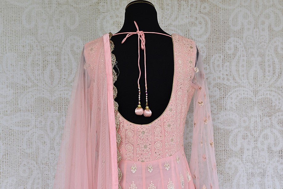 Pink Embroidered gotta Patti work anarkali suit. Elegant and classic suit for festivals.- back