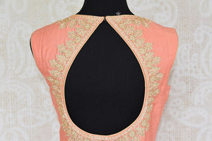 Designer Indian peach anarkali suit with gold embroidery. This comes with net dupatta . Party perfect.-back