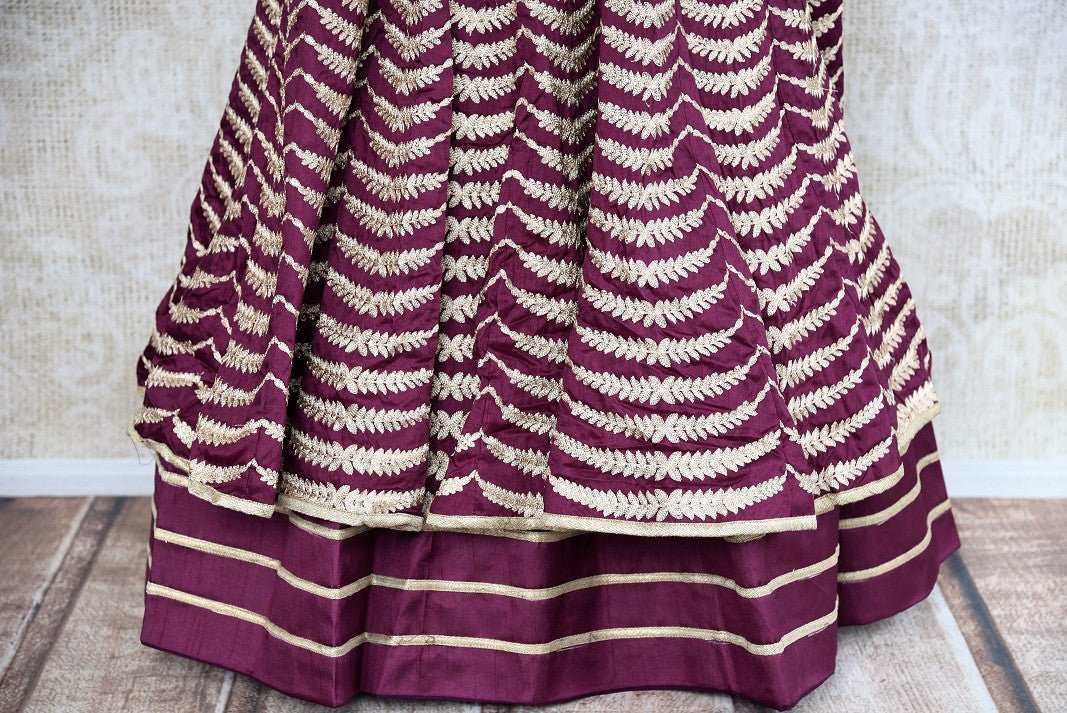 Buy designer purple cotton silk floor length Anarkali suit online with embroidery.  Pure Elegance presents stylish Indian Anarkali dresses online & in store.-panel