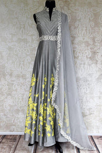 Buy stylish grey Anarkali suit online in USA with embroidery. Pure Elegance store brings an exquisite range of Indian designer suits online for women in USA.-full view