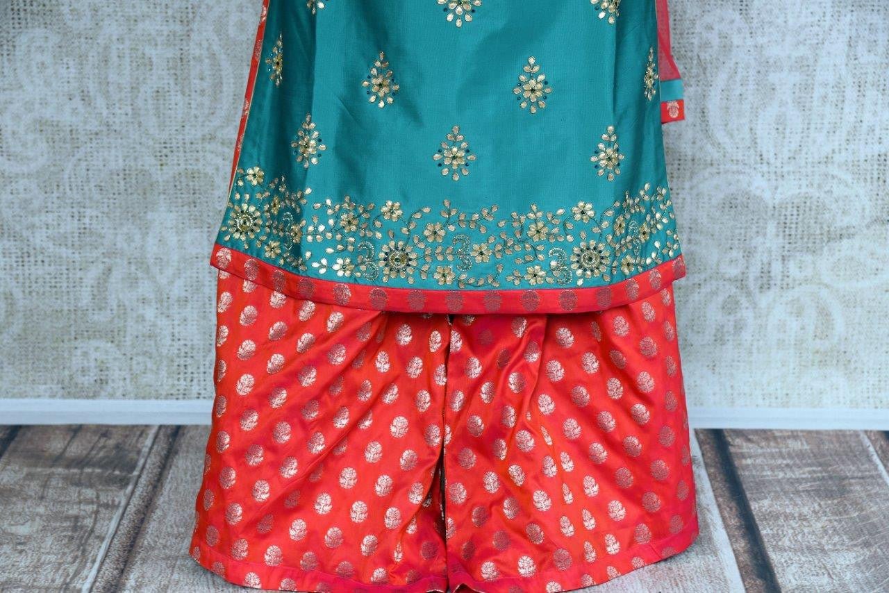 Buy blue kundan work kurta with red Banarasi palazzo online in USA . Pure Elegance store brings exquisite range of Indian dresses online for women in USA. Shop now.-palazzo