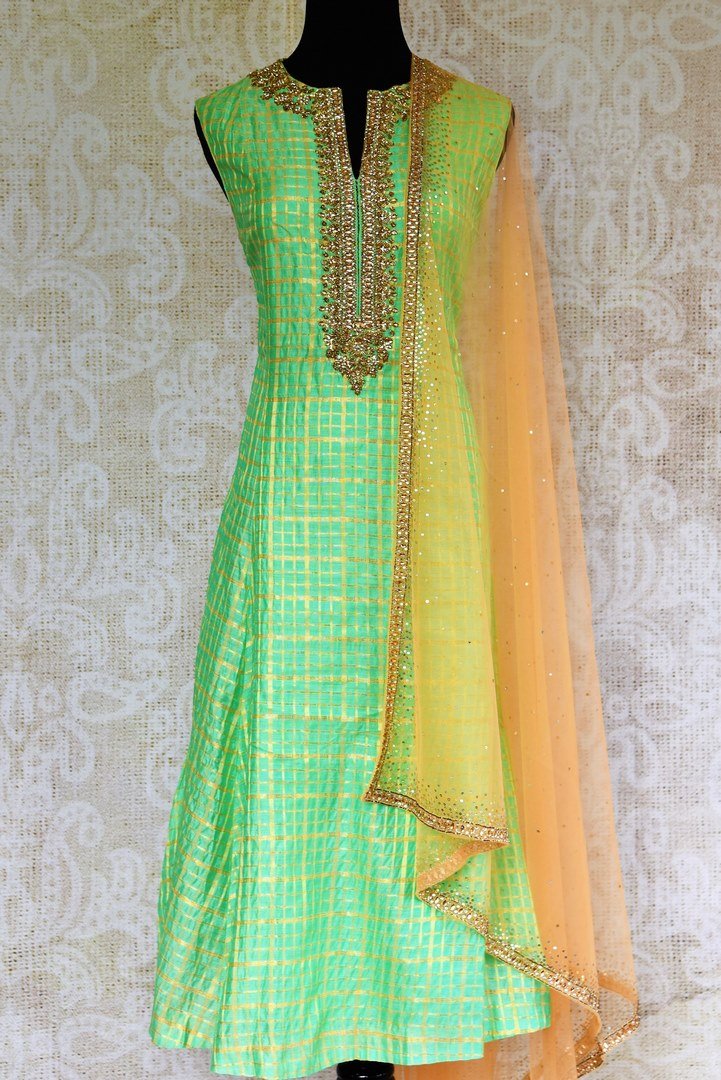 Buy green chanderi silk embroidered suit online from Pure Elegance with dupatta. Our fashion store brings stunning Indian salwar suits in USA for women for every occasion.-full view