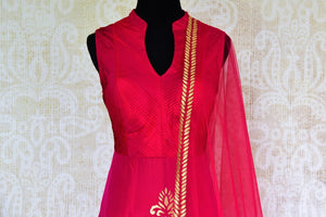 Buy pink applique embroidered silk Anarkali suit online from Pure Elegance with dupatta. Our fashion store brings stunning Indian designer Anarkali suits in USA.-top