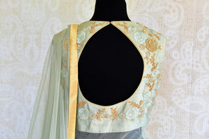 Buy green chanderi silk Anarkali suit online in USA. Pure Elegance clothing store brings an exquisite range of Indian designer Anarkali suits online in USA. Shop online-back