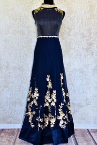 Buy blue embroidered georgette Anarkali suit online in USA with dupatta. Pure Elegance fashion store brings an exclusive range of Indian designer Anarkali suits in USA.-full view