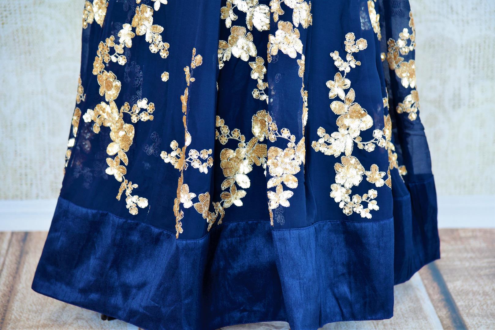 Buy blue embroidered georgette Anarkali suit online in USA with dupatta. Pure Elegance fashion store brings an exclusive range of Indian designer Anarkali suits in USA.-panel