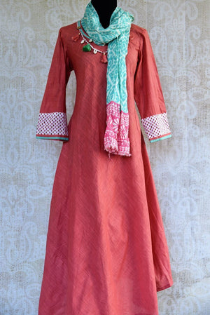Buy pink cotton silk Indowestern dress online in USA. Pure Elegance clothing store brings a stylish range of Indian formal dresses for online shopping in USA. Shop online-full view with stole