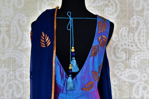 Buy blue silk applique floor length Anarkali suit online in USA. Pure Elegance fashion store brings exquisite collection of designer Indian Anarkali suits in USA.-back