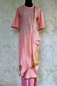 Buy soft pink embroidered chanderi suit with pant online in USA. Pure Elegance clothing store brings an exquisite range of Indian salwar suits for online shopping in USA. -full view