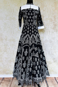 Buy black embroidered Anarkali suit online in USA. Pure Elegance fashion store brings a stunning collection of Indian designer Anarkali suits in USA for parties and weddings.-full view