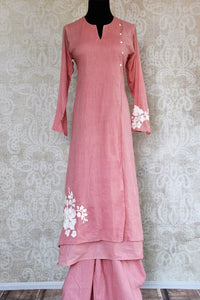 Buy pink embroidered chanderi suit online in USA. Pure Elegance clothing store brings an exquisite range of Indian salwar suits for online shopping in USA. Shop now.-full view