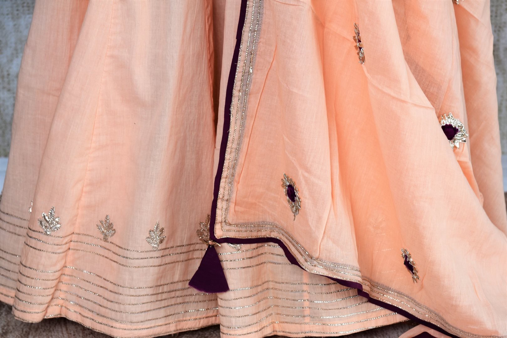 Buy purple and peach embroidered kurta and palazzo with dupatta online in USA. Pure Elegance clothing store brings an exquisite range of Indian designer dresses in USA. -palazzo