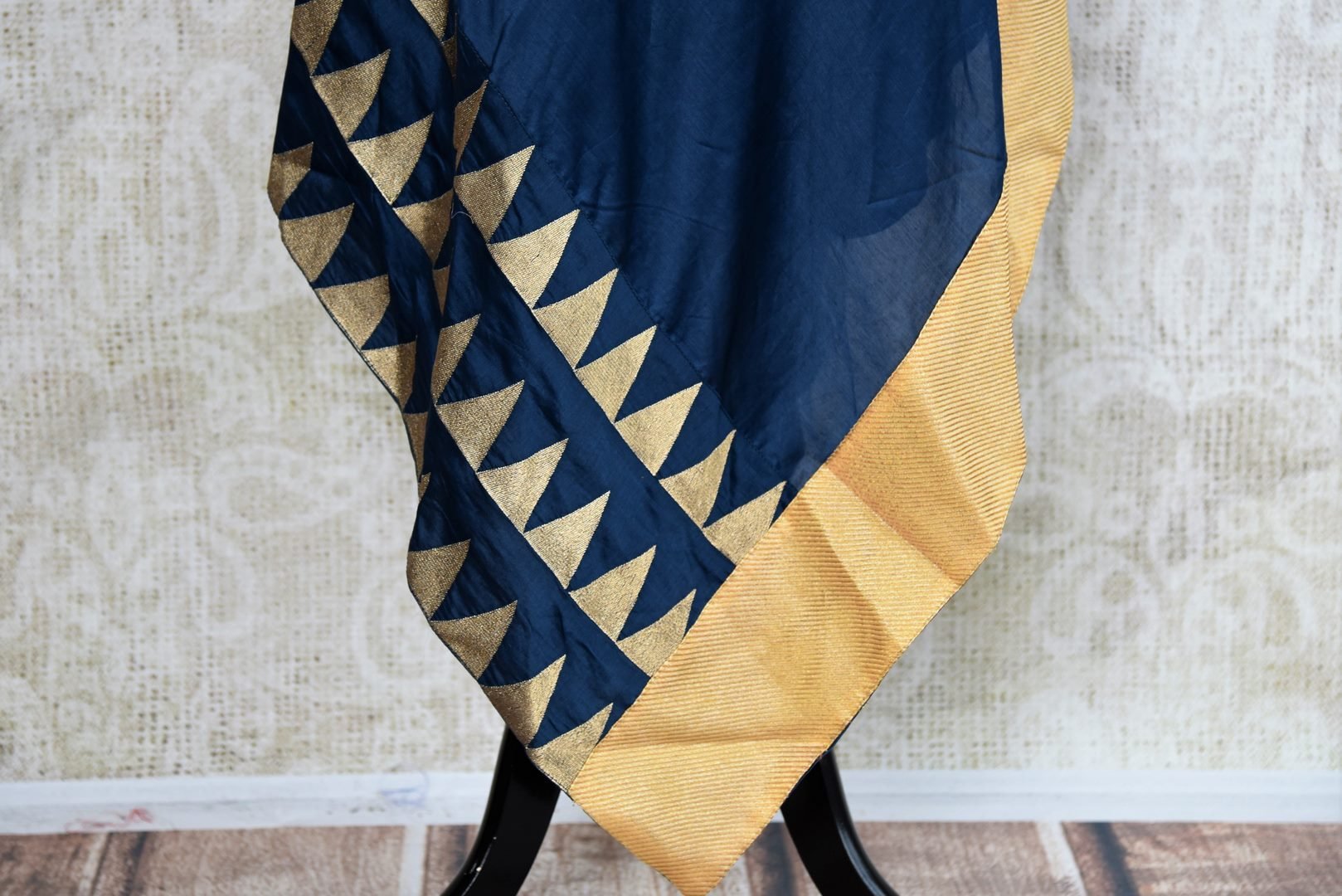 Buy blue chanderi silk embroidered asymmetric dress online in USA. Pure Elegance fashion store brings an exquisite range of Indian dresses in USA for party. -bottom