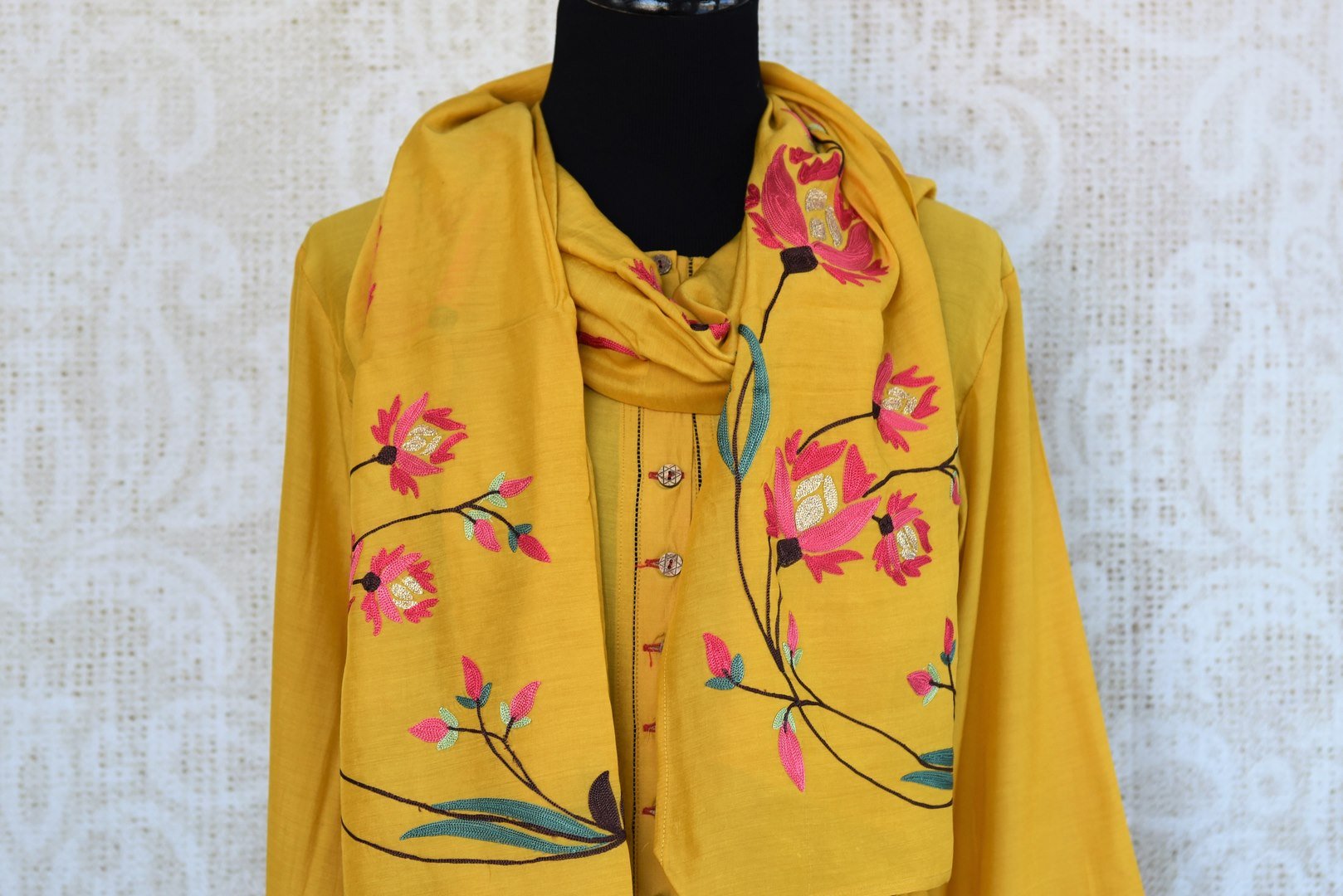 Buy yellow embroidered chanderi silk Indowestern dress online in USA. Pure Elegance fashion store brings an exquisite range of Indian designer dresses in USA for women. -stole