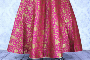 Alluring pink embroidered Banarasi dress buy online in USA. The Indowestern dress is perfect for a unique Indian look at special occasions. Buy more such traditional Indian dresses in USA at Pure Elegance, visit our exclusive clothing store in USA or shop online.-bottom