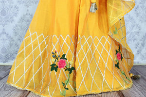 Beautiful yellow embroidered sharara suit with dupatta buy online in USA. A stunning choice for a striking ethnic Indian look at special occasions. Add latest Indian designer suits to your ethnic wardrobe available at Pure Elegance Clothing store in USA for women.-bottom