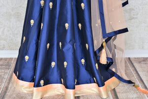 Buy blue thread embroidery silk Anarkali suit online in USA. Make your Indian clothing collection exquisite with beautiful Indian designer Anarkali suits available at Pure Elegance clothing store in USA or shop online.-suit bottom