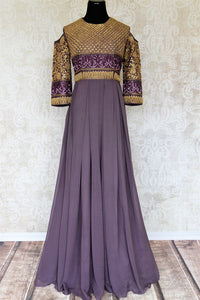 Buy designer purple embroidered georgette gown dress online in USA. Make your Indian clothing collection exquisite with beautiful Indian designer dresses available at Pure Elegance clothing store in USA or shop online.-full view