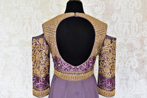 Buy designer purple embroidered georgette gown dress online in USA. Make your Indian clothing collection exquisite with beautiful Indian designer dresses available at Pure Elegance clothing store in USA or shop online.-top back