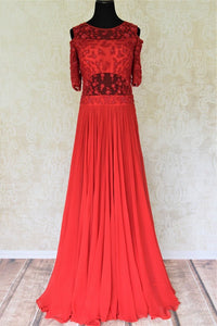 Buy red embroidered georgette dress online in USA. Add style to your look with Indian designer dresses available at Pure Elegance Indian fashion store in USA or shop online.-full view