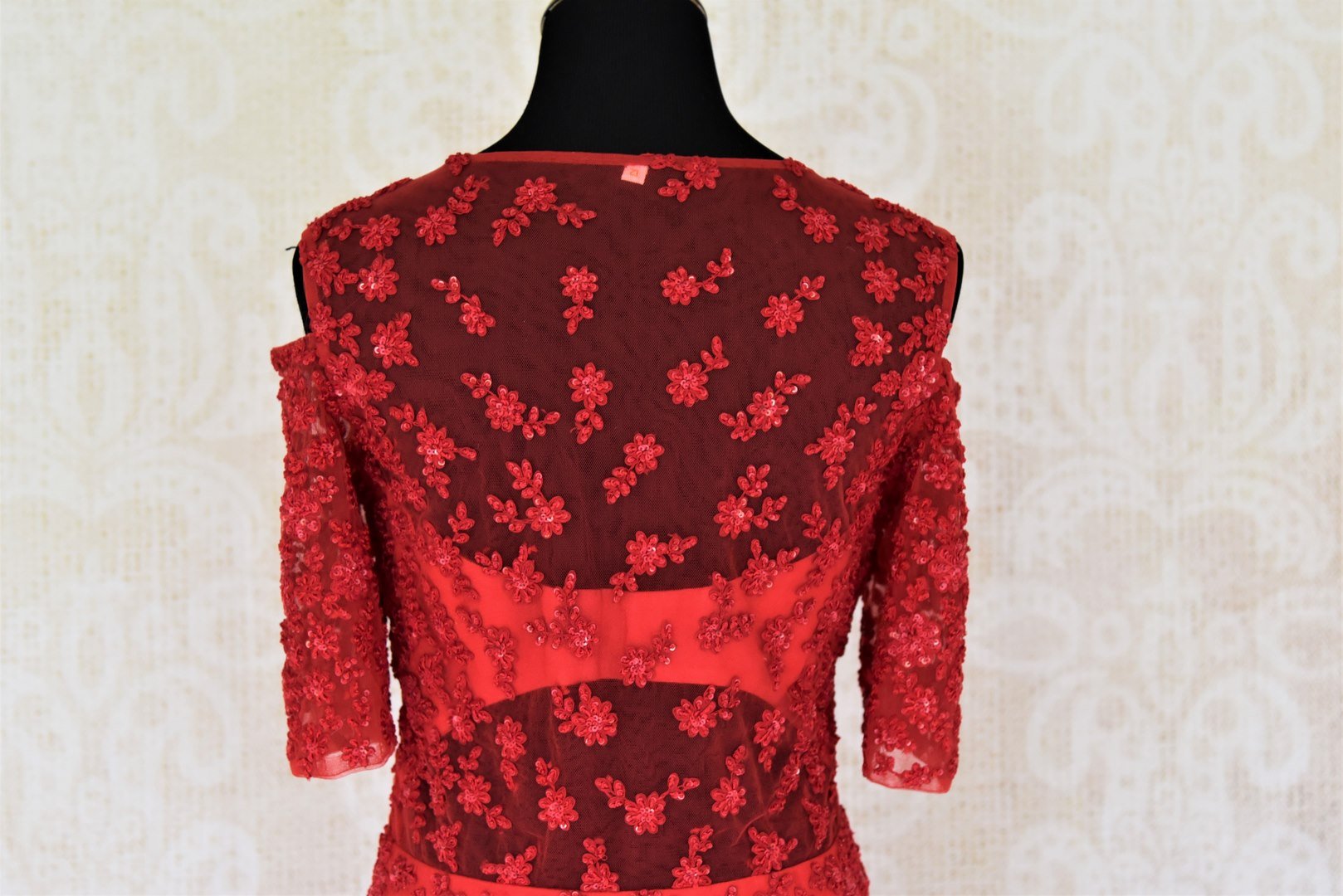Buy red embroidered georgette dress online in USA. Add style to your look with Indian designer dresses available at Pure Elegance Indian fashion store in USA or shop online.-back