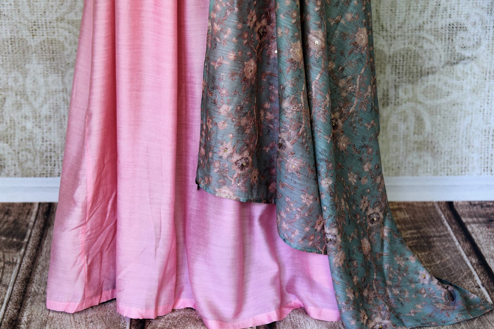 Buy elegant pastel pink chanderi silk dress online in USA with dupatta. If you are fond of Indian fashion then you must visit Pure Elegance Indian clothing store in USA. We have a splendid collection of Indian designer dresses, Indowestern dresses and clothing here for you on our shelves. -bottom
