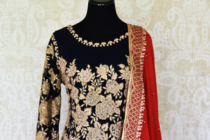 Buy beautiful black embroidered georgette suit online in USA with dupatta. If you are fond of Indian fashion then you must visit Pure Elegance Indian clothing store in USA. We have a splendid collection of Indian designer dresses, Indowestern dresses and clothing here for you on our shelves. -front