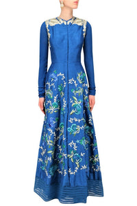 Shop teal embroidered kurta online in USA with palazzo pants. Be the talk of the town in fashionable designer dresses, gowns, Indowestern dresses from Pure Elegance clothing store in USA or shop online.-full view