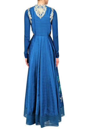 Shop teal embroidered kurta online in USA with palazzo pants. Be the talk of the town in fashionable designer dresses, gowns, Indowestern dresses from Pure Elegance clothing store in USA or shop online.-back