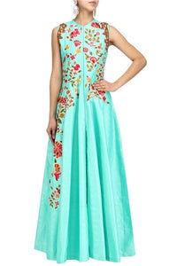 Buy turquoise blue embroidered long jacket with palazzo online in USA. Stay updated with latest trends and styles with designer dresses, gowns, Indowestern dresses from Pure Elegance clothing store in USA or shop online.-full view