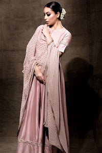 op blush pink embroidered chanderi Anarkali online in USA with dupatta. Shine with rich ethnic outfits at weddings and special occasions from Pure Elegance clothing store in USA. An exquisite collection of Indian designer dresses, wedding sarees, party dresses, and much more is waiting for you on online and in our store.-full view