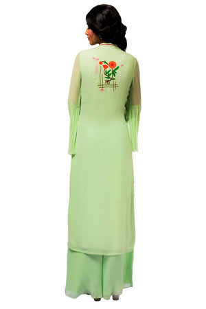 Shop sea green embroidered georgette kurta with pants online in USA. Revamp your wardrobe with an exquisite variety of designer dresses, designer gowns, wedding lehengas, designer suits by Abirr N' Nanki available at Pure Elegance Indian clothing store in USA or shop from our online store.-back