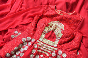 Buy red embroidered georgette silk floor length suit online in USA with dupatta. Find a range of Indian designer suits at Pure Elegance clothing store in USA. Keep your ethnic look perfect with a range of traditional Indian clothing, designer silk sarees, wedding sarees, wedding dresses and much more also available at our online store. -details
