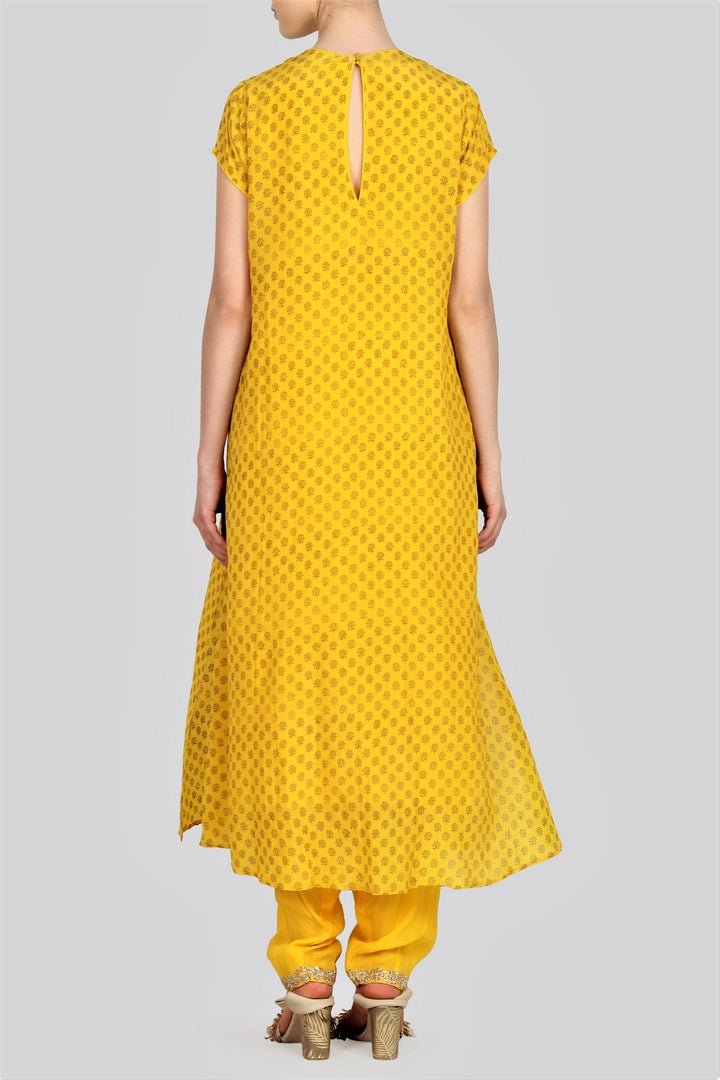 Buy ethnic yellow embroidered crepe kurta with salwar online in USA. For more such gorgeous designer dresses, shop at Pure Elegance Indian fashion store in USA. A beautiful range of traditional Indian sarees and designer clothing is available for Indian women living in USA. You can also shop at our online store.-back