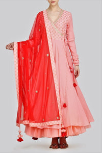 Buy rose pink pink embroidered cotton silk kalidaar suit with churidaar online in USA and dupatta. For more such gorgeous designer dresses, shop at Pure Elegance Indian fashion store in USA. A beautiful range of traditional Indian sarees and designer suits is available for Indian women living in USA. You can also shop at our online store.-full view