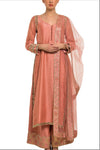 Buy dusty peach orange embroidered chanderi silk kurta with palazzo online in USA. Find a range of Indian wedding dresses for brides at Pure Elegance clothing store in USA. Keep your ethnic look perfect with a range of traditional Indian clothing, designer silk sarees, wedding saris and much more also available at our online store. -full view