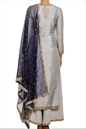 Shop grey embroidered kurta with palazzo online in USA. Find a range of Indian wedding dresses for brides at Pure Elegance clothing store in USA. Keep your ethnic look perfect with a range of traditional Indian clothing, designer silk sarees, wedding saris and much more also available at our online store. -back