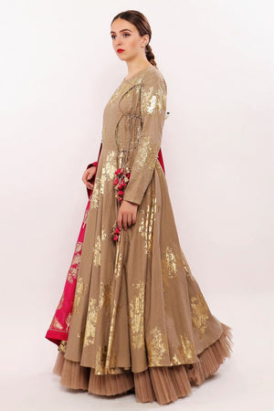Buy grey handweaved cotton printed and embroidered Angrakha suit with dupatta and churidaar online in USA. Pick your favorite Indian designer suits and dresses from Pure Elegance clothing store in USA. Ace your style game with a range of Indian saris, Anarkali suits, designer lehengas also available on our online store.  -side