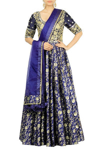 Captivating designer ink blue embroidered Anarkali suit with dupatta for online shopping in USA. Make your ethnic wardrobe complete with an exquisite collection of Indian designer clothing from Pure Elegance clothing store in USA. A splendid variety of designer dresses, designer lehenga choli, salwar suits will leave you wanting for more. Shop now.-full view