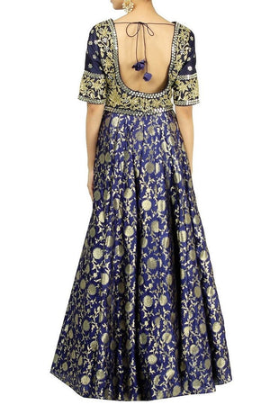 Captivating designer ink blue embroidered Anarkali suit with dupatta for online shopping in USA. Make your ethnic wardrobe complete with an exquisite collection of Indian designer clothing from Pure Elegance clothing store in USA. A splendid variety of designer dresses, designer lehenga choli, salwar suits will leave you wanting for more. Shop now.-back
