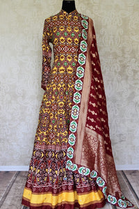 Shop brown ikkat silk floorlength Anarkali with dupatta online in USA from Pure Elegance. Make every occasion special with stunning Indian designer clothing, Anarkali suits, wedding dresses, designer gowns from our Indian clothing store in USA. -full view