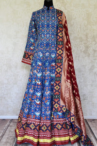 Buy blue ikat silk floorlength Anarkali with dupatta online in USA from Pure Elegance. Make every occasion special with stunning Indian designer clothing, Anarkali suits, wedding dresses, designer gowns from our Indian clothing store in USA. -full view